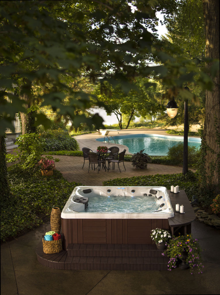 Landscape backyard to compliment hot tub